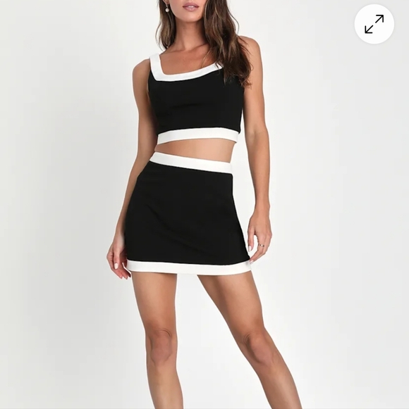Black and White Crop Top and Skirt Set - Picture 3 of 11
